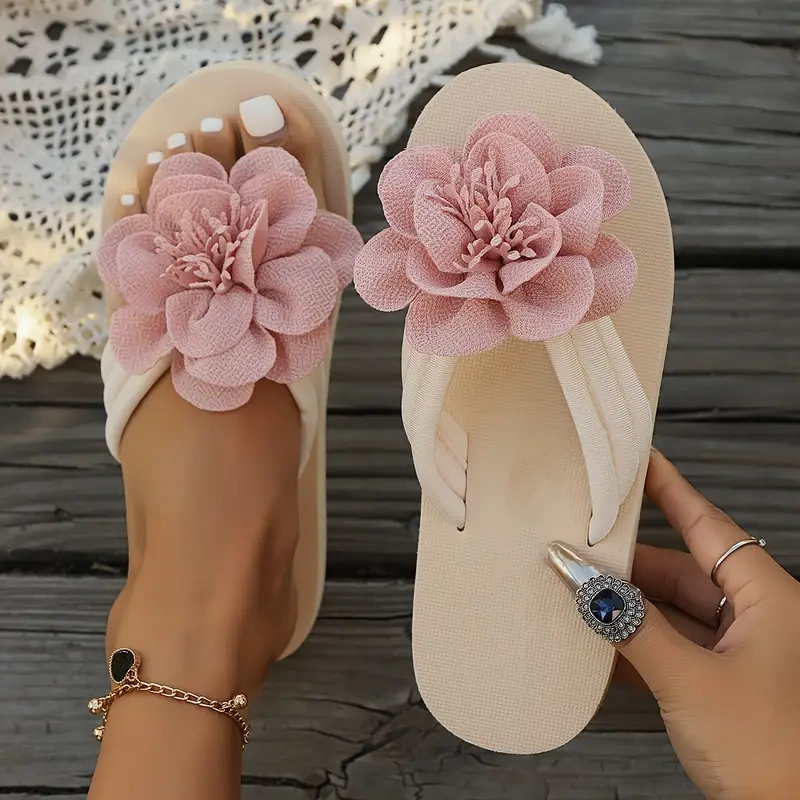 Ladies' floral pattern slippers - Comfortable summer beach sliding slippers, casual open-toe soft-soled sandals
