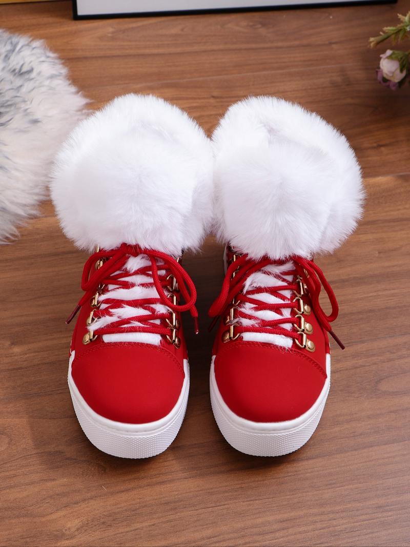 Women's Solid Color Lace Up Ankle Boots, 2024 New Style Casual Warm Plush Design Boots for Fall & Winter, Female All-match Trendy Shoes for Daily Wear Valentine's Day Gift for Girl Women's Solid Color Lace Up Ankle Boots, 2024 New Style Casual Warm Plush Design Boots for Fall & Winter, Female All-match Trendy Shoes for Daily Wear Valentine's Day Gift for Girl