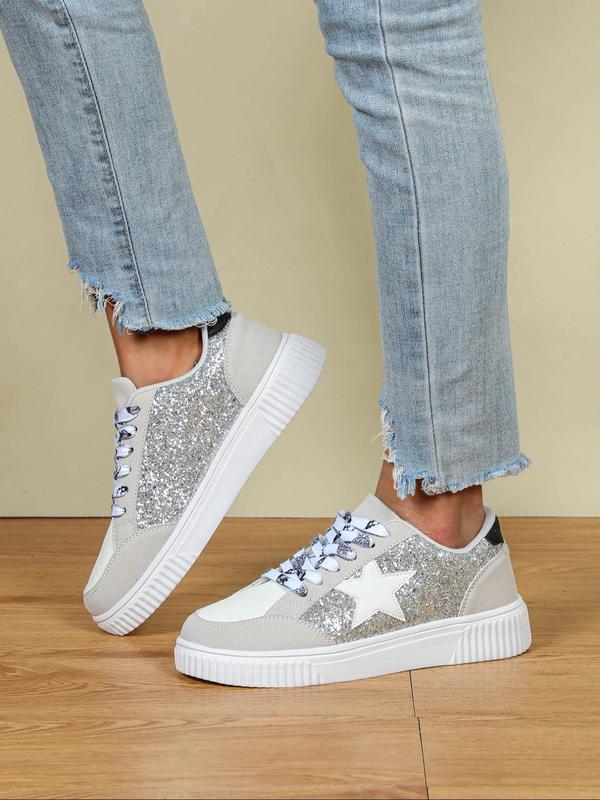 White and Black Star Pattern Lace Up Low Top Orthopedic Sneakers