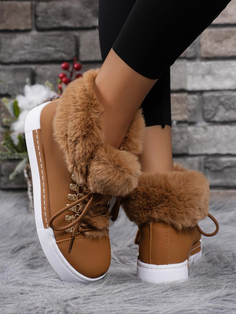 Women's Solid Color Lace Up Ankle Boots, 2024 New Style Casual Warm Plush Design Boots for Fall & Winter, Female All-match Trendy Shoes for Daily Wear Valentine's Day Gift for Girl Women's Solid Color Lace Up Ankle Boots, 2024 New Style Casual Warm Plush Design Boots for Fall & Winter, Female All-match Trendy Shoes for Daily Wear Valentine's Day Gift for Girl