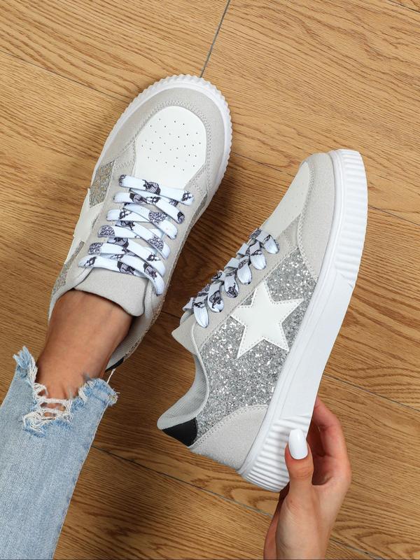 White and Black Star Pattern Lace Up Low Top Orthopedic Sneakers