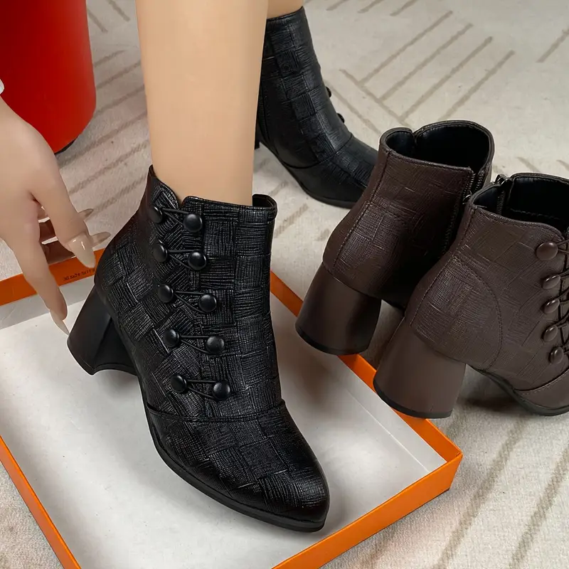Women's Chunky Heeled   Button Decor Orthopedic Ankle Boots