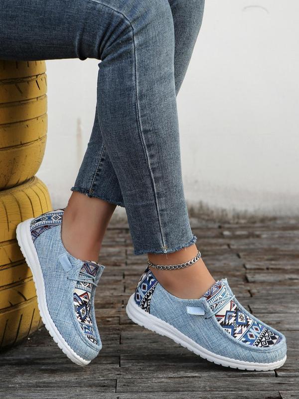 Women's Summer Fashionable Ethnic Pattern Lace Up Front Running Orthopedic Canvas Shoes