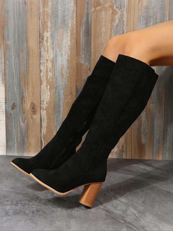 Fashionable Solid Color Pointed Toe Chunky Heel Boots