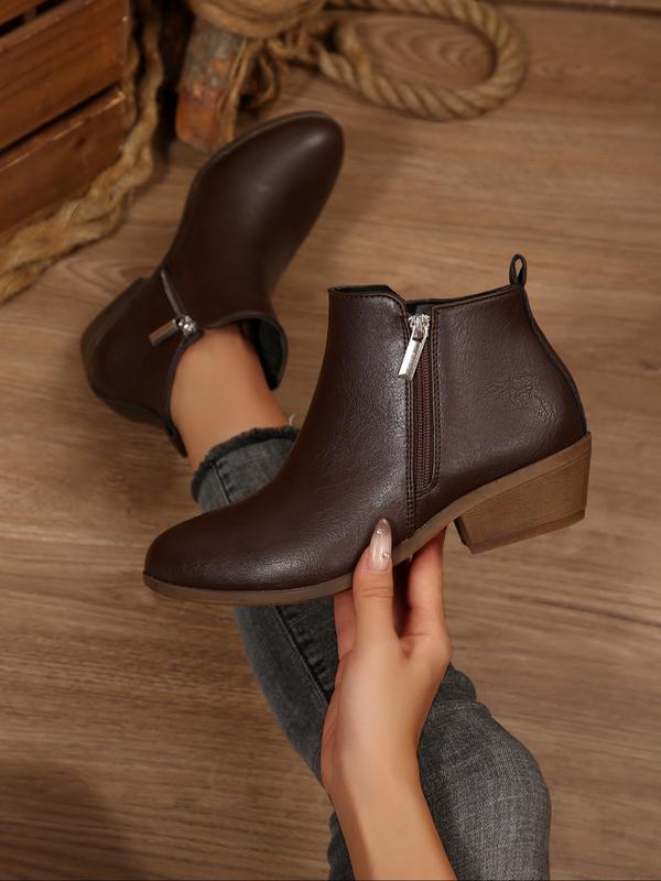 Fashionable Solid Color Side Zipper Ankle Orthopedic Boot