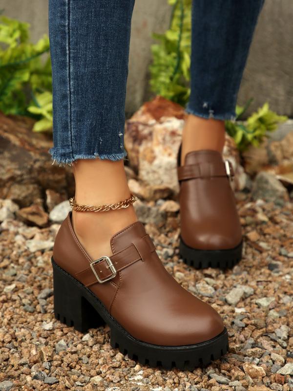 Women's Fashionable Solid Color Chunky Heeled Boots, Casual Comfortable Boots