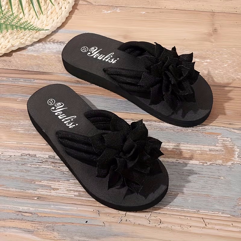 Wide-Fit Women'S Stylish Sandals with Floral Design, Casual Flip-Flops, Flat Beach Vacation Shoes
