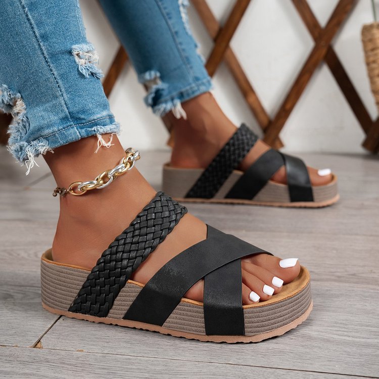Womens Thick Bottom Braided Cross Sandals Minimalist Summer Casual Slippers 