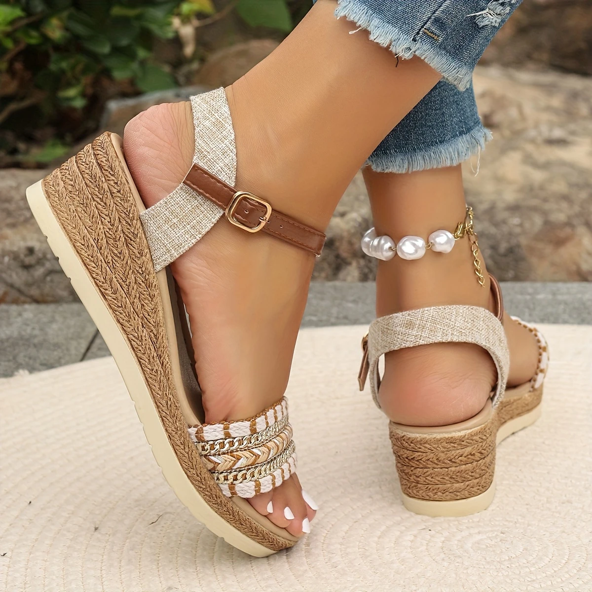 Women'S Casual Wedge Sandals with Ankle Strap