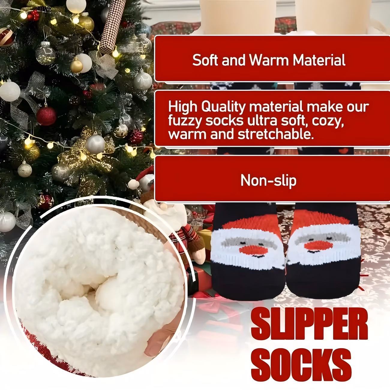 1 Pair of Christmas Plush-lined Thermal Socks, Soft and Comfortable Mid-calf Socks, Women's House Slippers and Socks