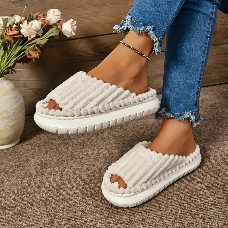 Women's Cozy Plush Half Toe Cap Slippers - Solid Color Fabric Upper with Warm Lining, Non-Slip EVA Sole