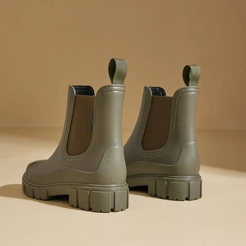 Women's Solid Color Waterproof Rain Boots, 2025 New Style Fashionable Round Toe Boots for Outdoor Wear, Non-slip Rain Boots for Women & Girls