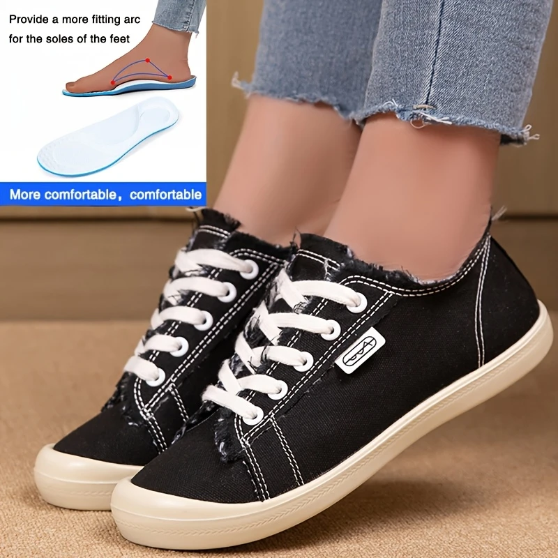 Women'S Casual Striped Canvas orthopedic Shoes - Breathable Flat Sneakers with Round Toe, Fabric Upper/Inner, Durable PU Sole