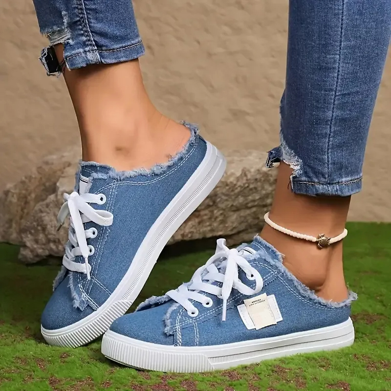 Women's Simple Canvas Shoes, Casual Lace Up Mule Sneakers, Lightweight & Comfortable Shoes