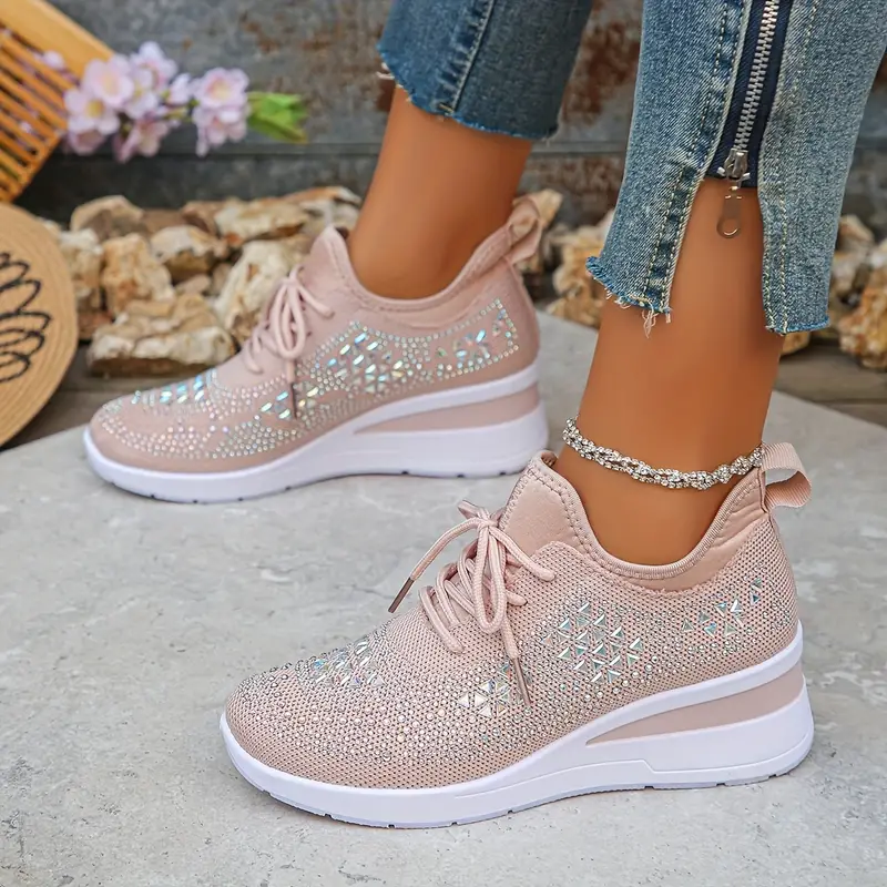 Glittery Rhinestone Women's Thick Sole Orthopedic Sneakers
