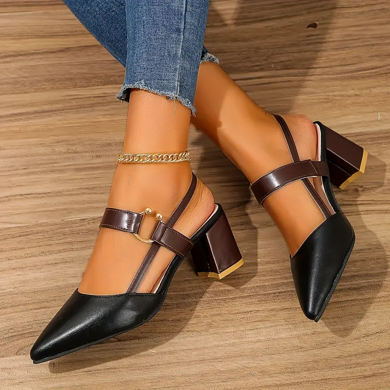 🔥Last Day 49% OFF - Stylish And Versatile Women'S High-Heeled Shoes with a Chunky Heel, Pointed Toe, Comfortable Slip-On Design, And Open Back