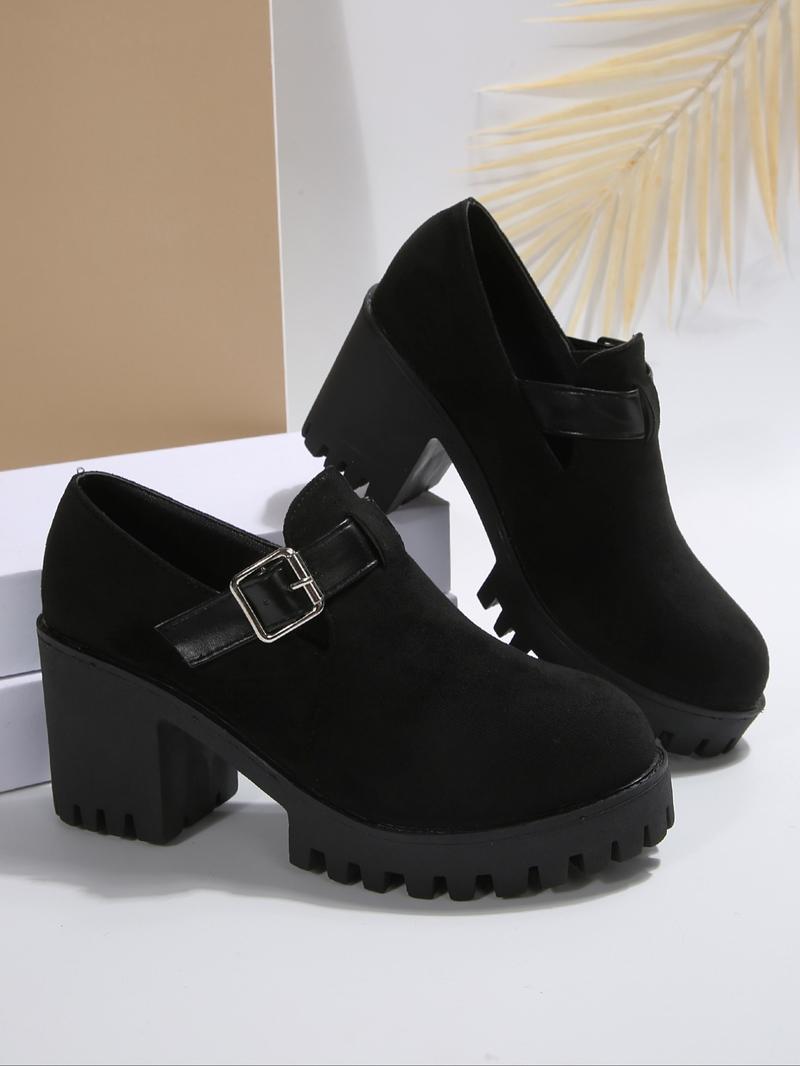 Women's Fashionable Solid Color Chunky Heeled Boots, Casual Comfortable Boots