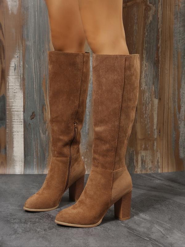 Fashionable Solid Color Pointed Toe Chunky Heel Boots