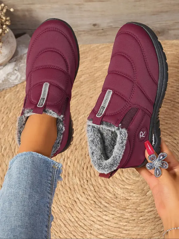 Women's Solid Color Plush Lining Round Toe Snow Boots