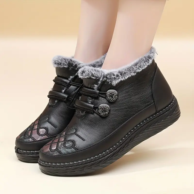 Thick 's Ankle Boots with Furry Collar Design Warm Orthopedic Fashion Boots