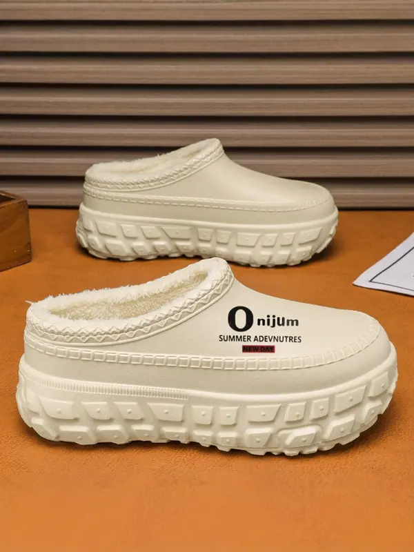 Men's Letter Pattern Plush WarmSlippers,Casual Comfortable Home Slippers,Non-slip Thick Sole Slippers for Indoor & OutdoorWear