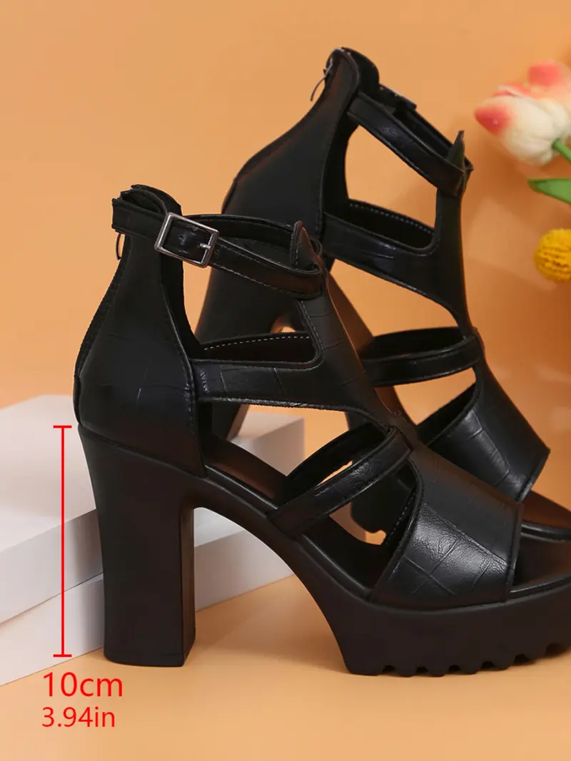 Women's Chunky Heel Open Toe Fashionable Higher Platform   Thick Sole Waterproof Platform Elevator Roman Style High Heels