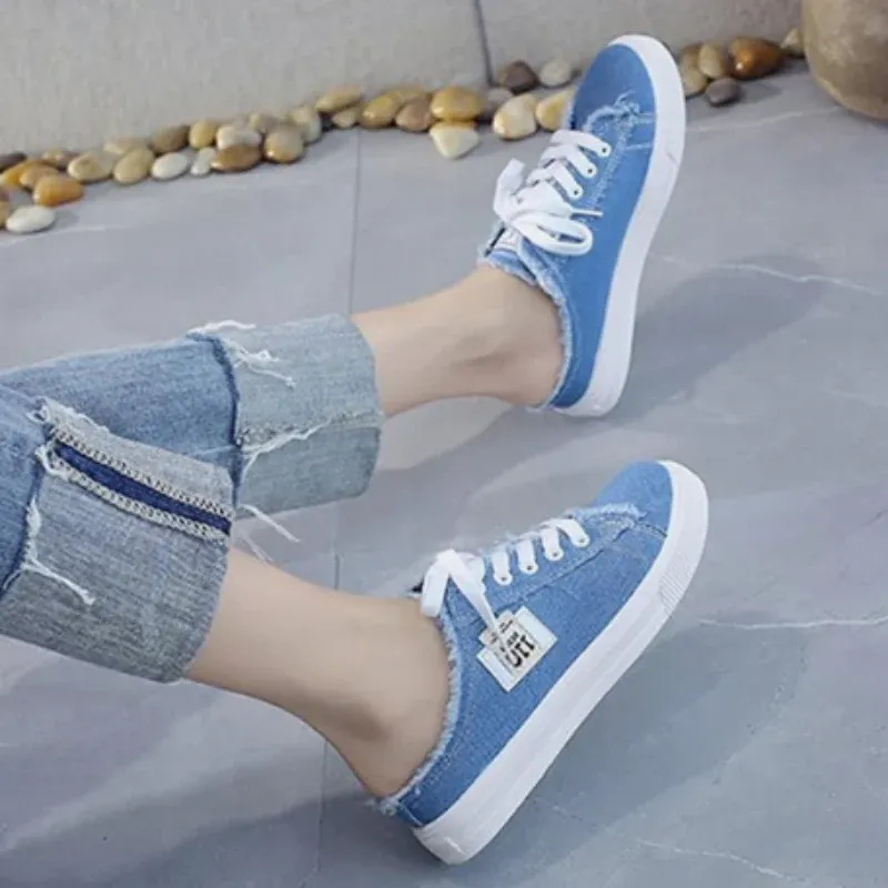 Women’s Frayed Denim Mule Sneakers