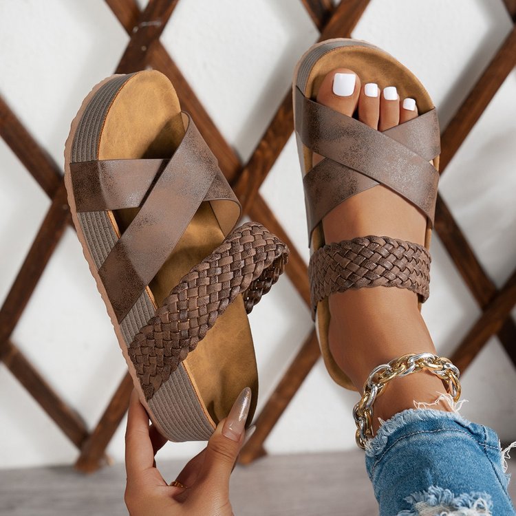 Womens Thick Bottom Braided Cross Sandals Minimalist Summer Casual Slippers 