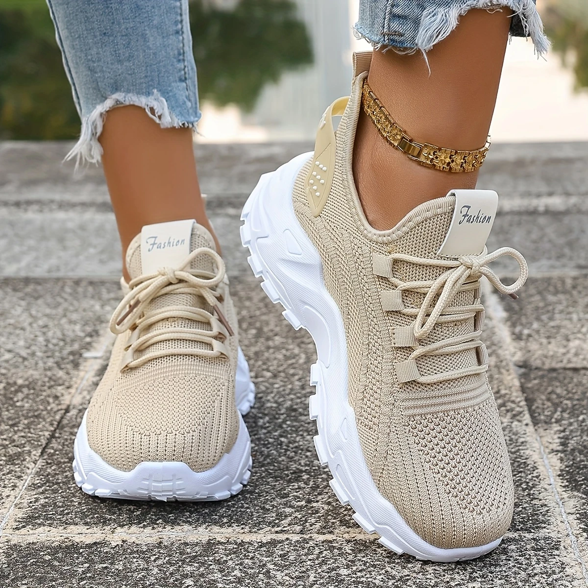 Women'S Fashion Pure Color Tied Sneaker