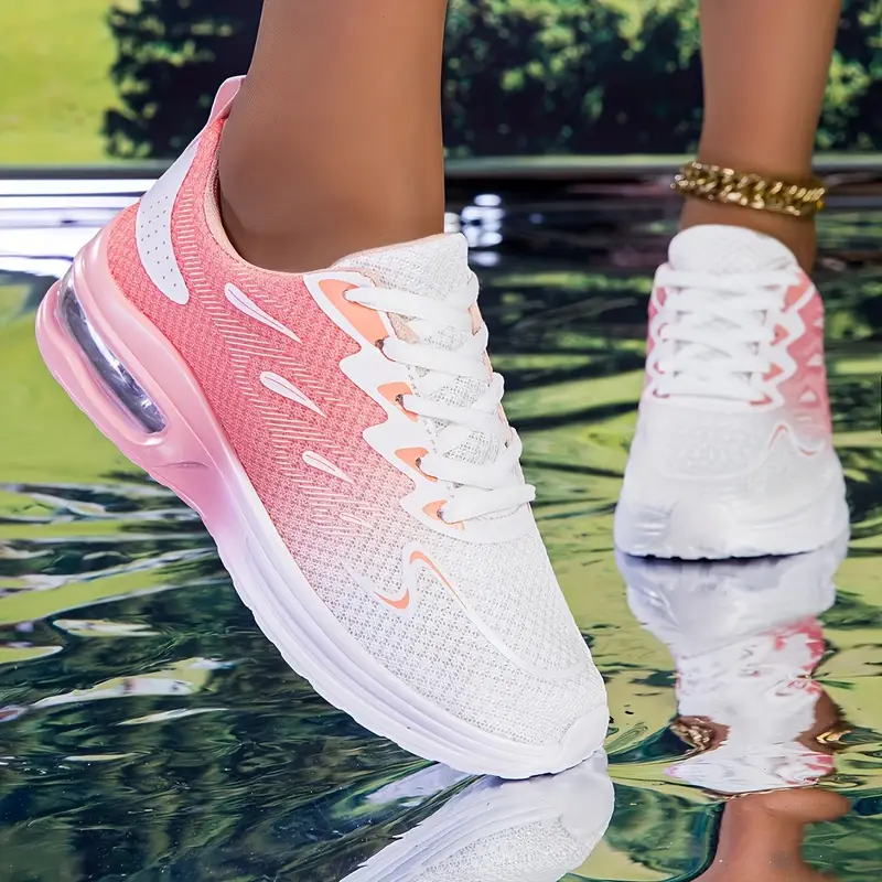 Women's Breathable Mesh Sneakers with Shock-Absorbing Air Cushion Technology, All-Season Casual Sneakers