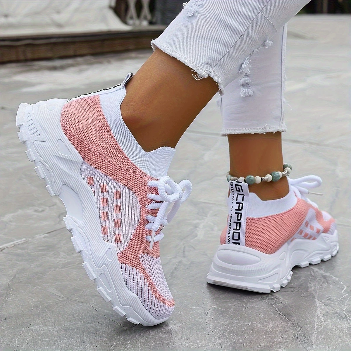 Women's Rose Quartz Knit Athletic Sneakers - Cloud-Like Cushioned Gym Shoes with Arch Support, Non-Slip Lightweight Design for Running Walking Daily Use