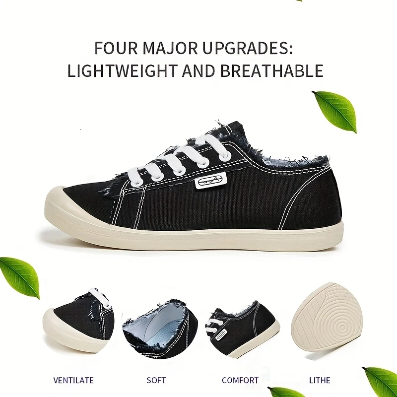 Women'S Casual Striped Canvas orthopedic Shoes - Breathable Flat Sneakers with Round Toe, Fabric Upper/Inner, Durable PU Sole