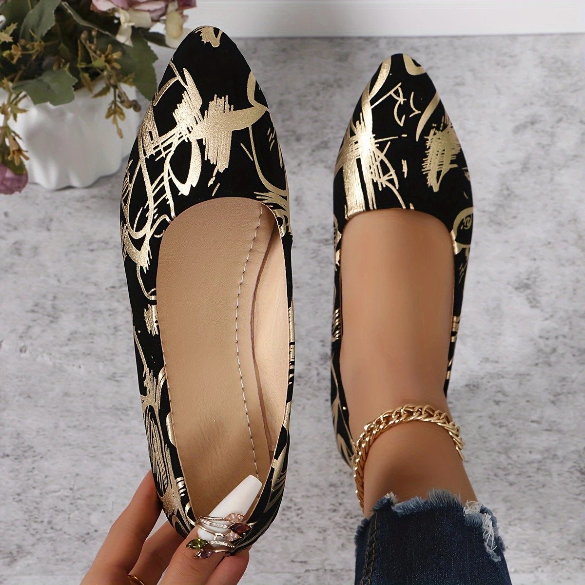 Fashion Women's Shoes, Low-heeled Single Shoes, Ladies' Stylish Single Shoes, Printed Four-season Low-heeled Trendy Women's Shoes