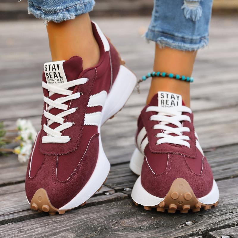 Women's low-top sneakers - lace-up casual shoes with PU cushioned soles, suitable for everyday wear, workouts