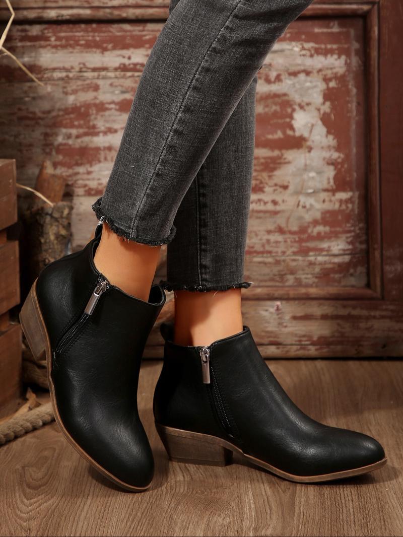 Fashionable Solid Color Side Zipper Ankle Orthopedic Boot