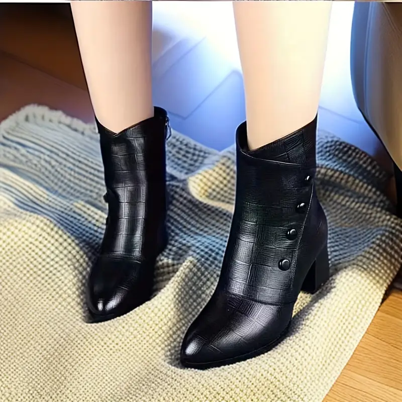 Women's Chunky Heeled   Button Decor Orthopedic Ankle Boots
