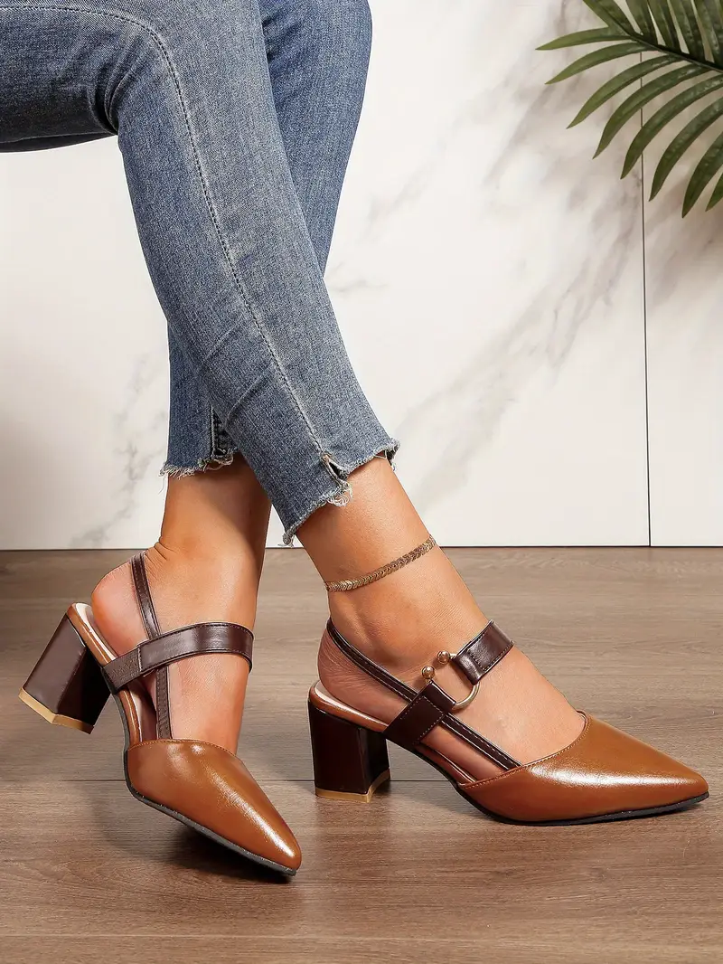 🔥Last Day 49% OFF - Stylish And Versatile Women'S High-Heeled Shoes with a Chunky Heel, Pointed Toe, Comfortable Slip-On Design, And Open Back