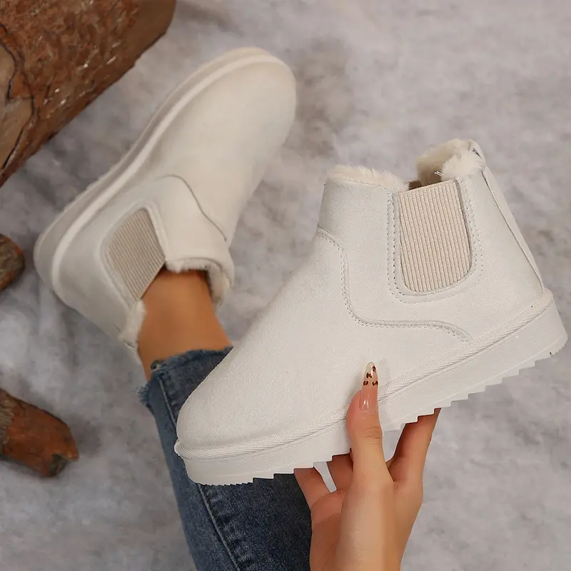 🔥 Order Today & Receive 49% OFF  Comfortable Round Toe Fluffy Lined Slip-On Ankle Winter Short Boots