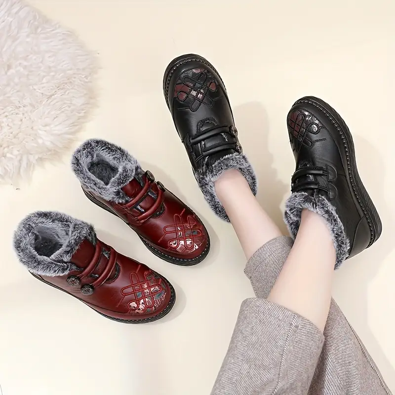 Thick 's Ankle Boots with Furry Collar Design Warm Orthopedic Fashion Boots