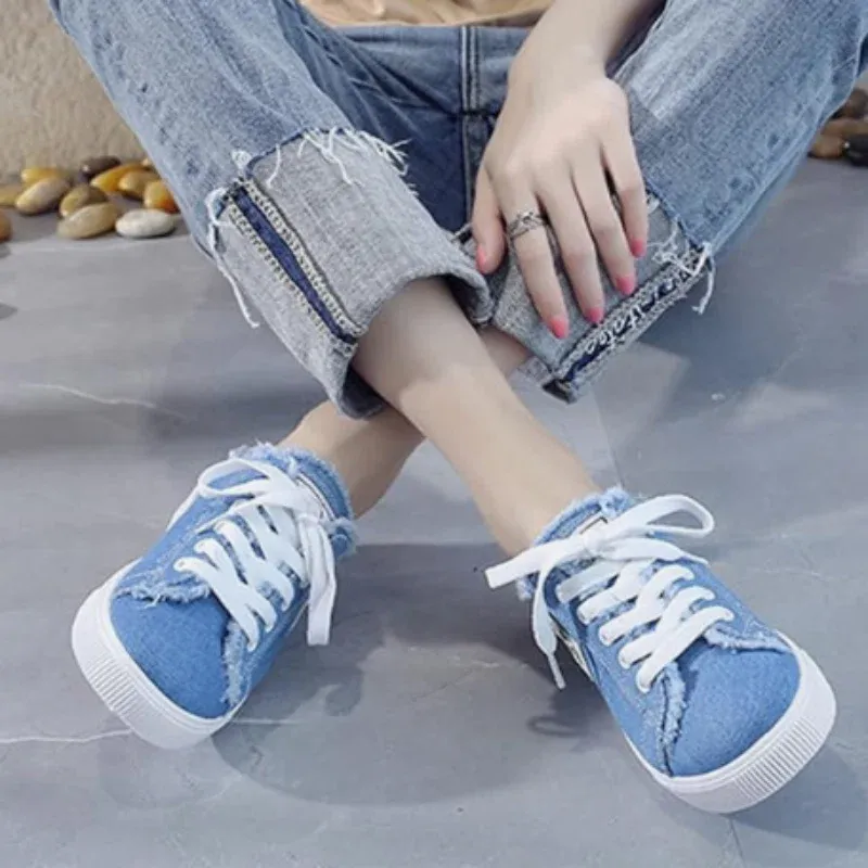 Women’s Frayed Denim Mule Sneakers