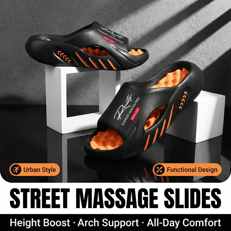 Cloud Men's Orthotic Recovery Slides - Arch Support Sport Sandals for Soccer Season - Pain Relief Non-Slip Indoor Outdoor Slippers