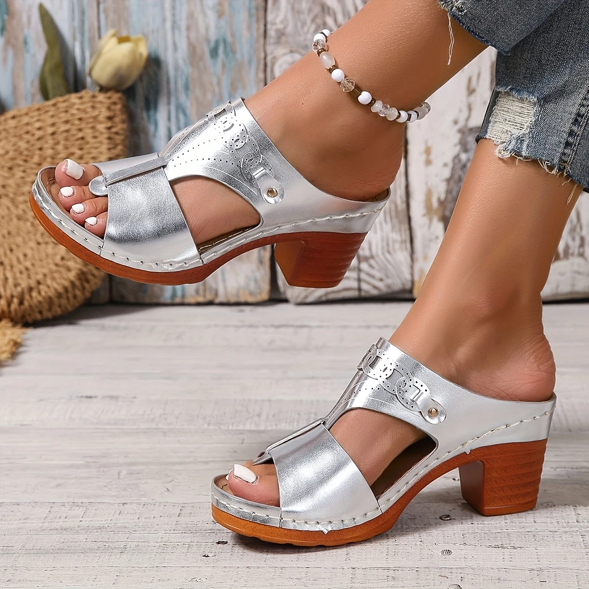 Elegant Comfortable High-Heeled Sandals - Women's Thick-Heeled Sports Open-Toe Shoes with Ankle Straps, Casual Out Shoes, Elegant Style