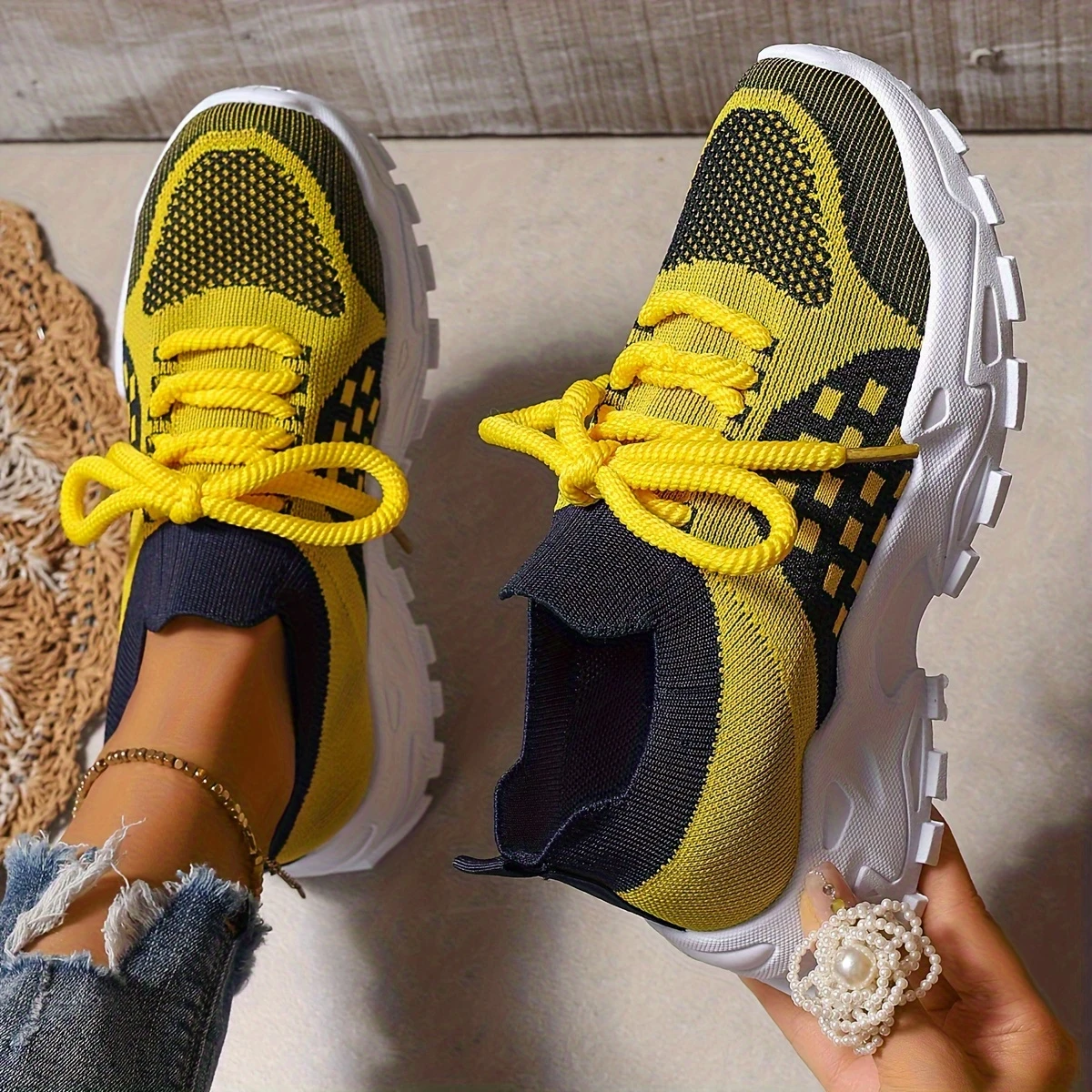 Women's Rose Quartz Knit Athletic Sneakers - Cloud-Like Cushioned Gym Shoes with Arch Support, Non-Slip Lightweight Design for Running Walking Daily Use