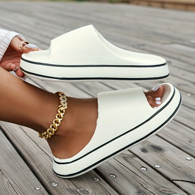 Women'S Breathable EVA Slippers - Fashionable Thick Sole,White, Comfortable & Stylish for Home or Beach Use, Indoor Slippers