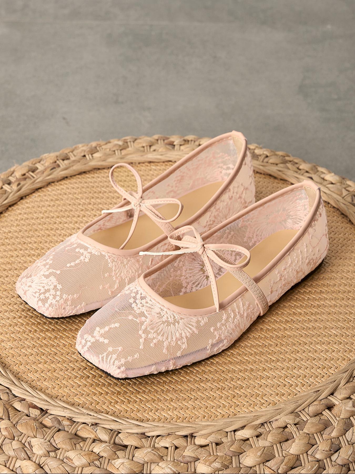 Women's Embroidered Mesh Netted Ballet Flats