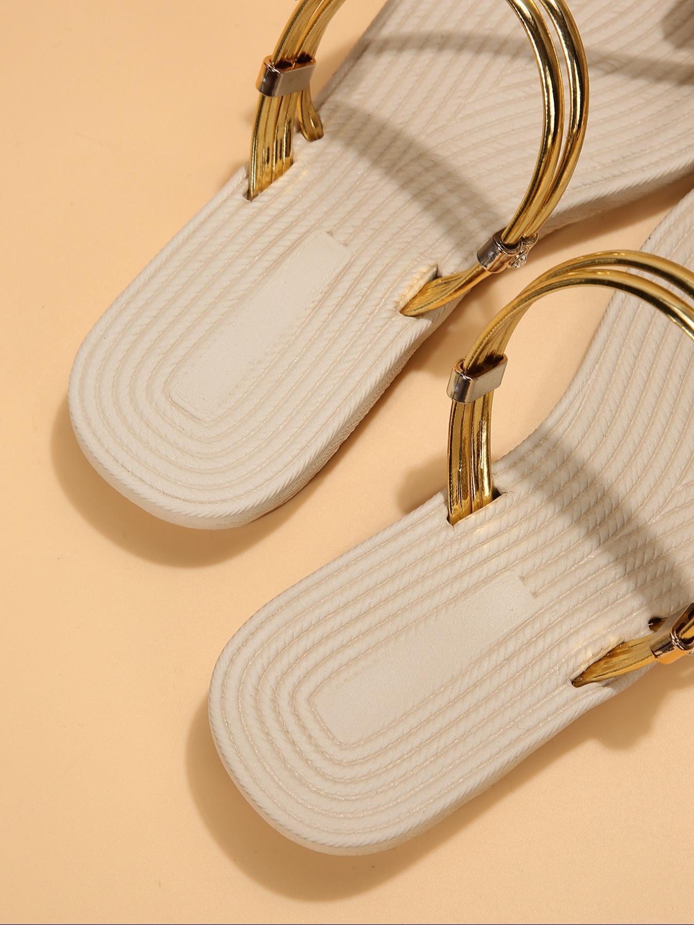 Women's Fashionable Heart Decor Toe Loop Sandals, Flip Flops, New Trend Slip on Flat Lightweight  Sandals