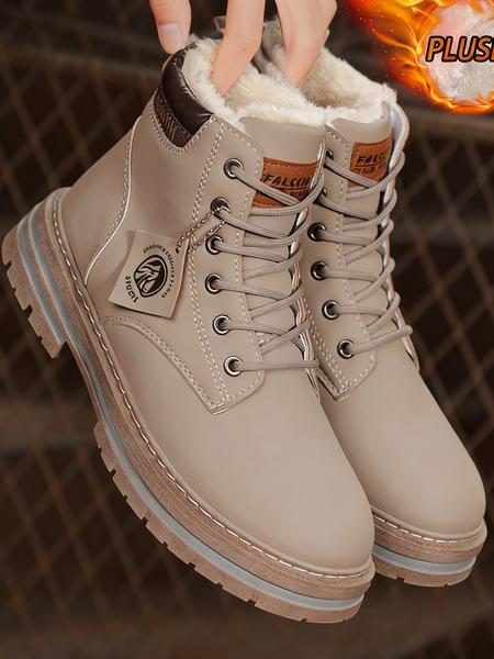 Men's Plain Color British Style Mid-Calf Boots, Fleece Lined Warm, Fashionable Outdoor & Daily Wear, Sporty PU Material, Fall&winter