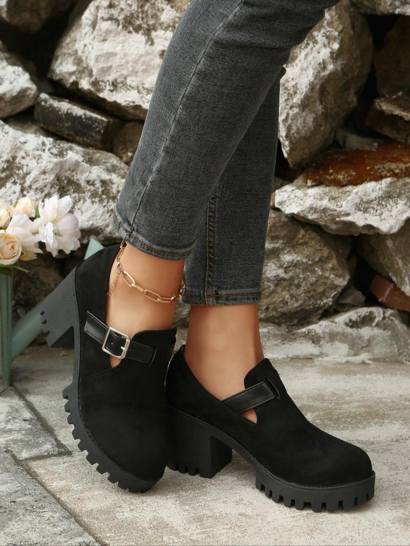 Women's Fashionable Solid Color Chunky Heeled Boots, Casual Comfortable Boots