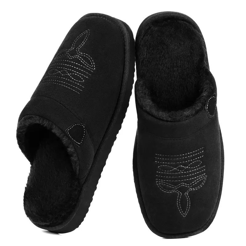  Western House Slippers Indoor & Outdoor Square Toe Chestnut Soft Cowboy Boot Slippers 
