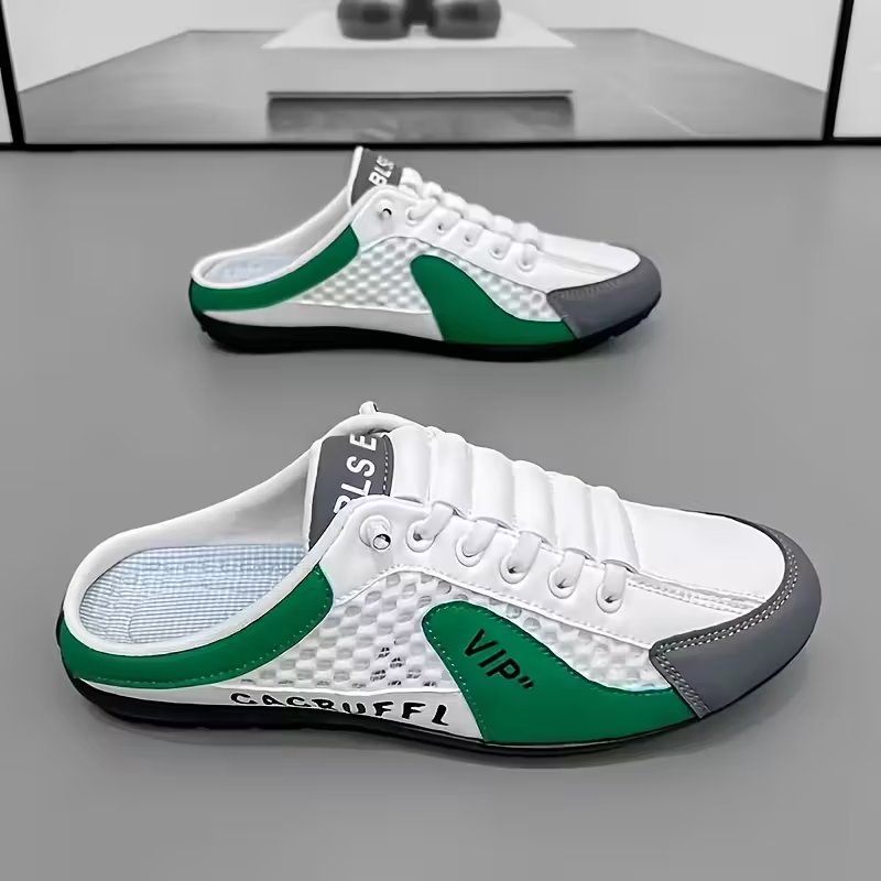 Men's Stylish Slip-On Sneakers - Breathable Fabric, Comfortable PVC Sole, Casual & Sporty Design with Blue & Beige Accents for Outdoor, Daily Wear & Vacation